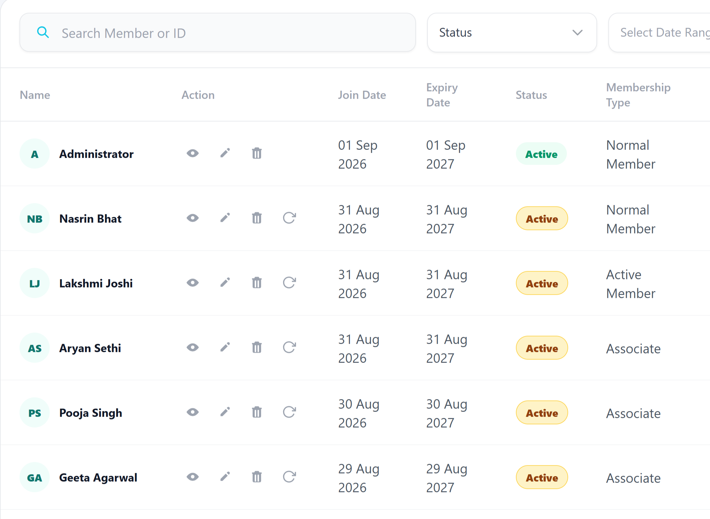 Member Details, Edit, Delete & Renew